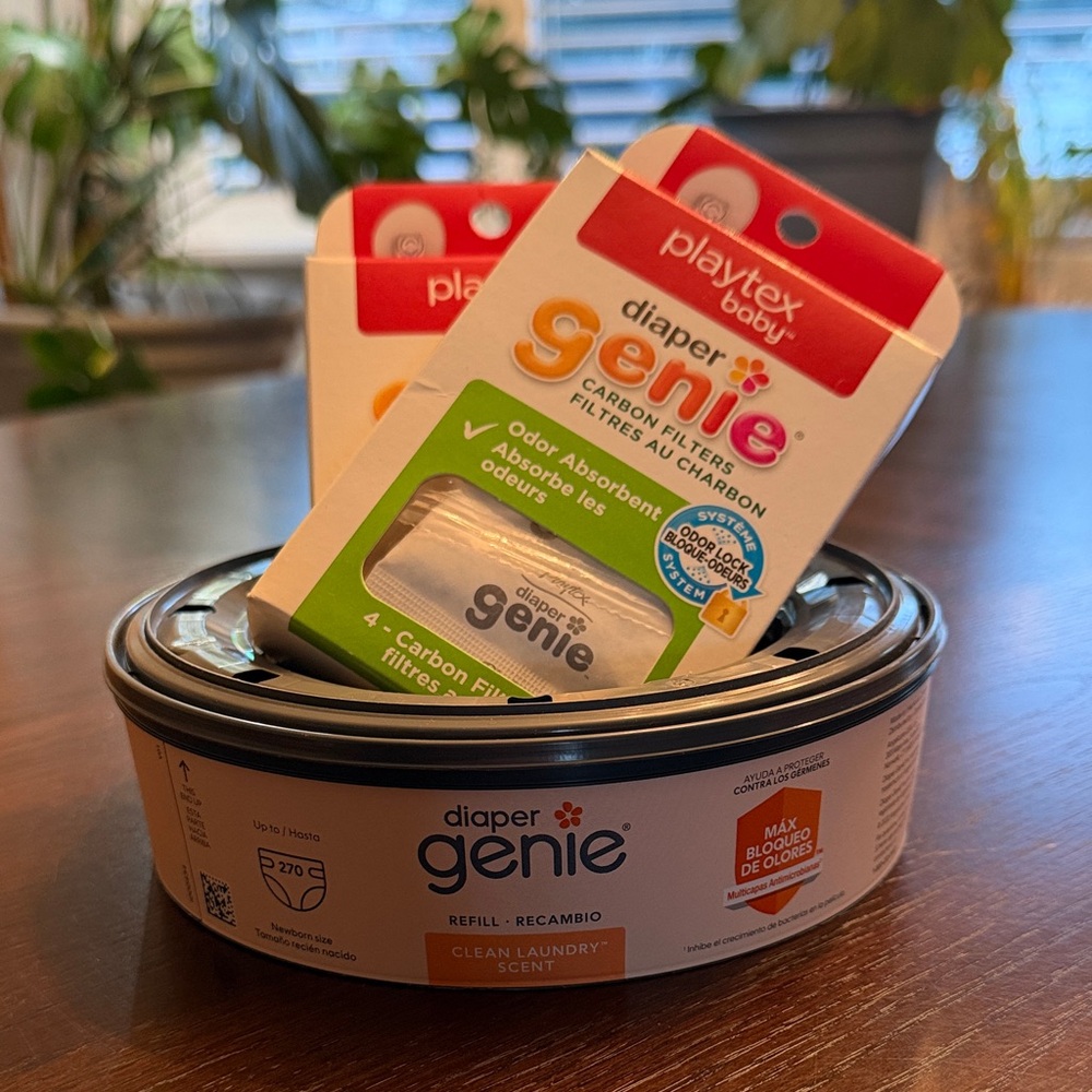 Diaper Genie Refill + 2 4-packs Carbon Odor Filters Bundle